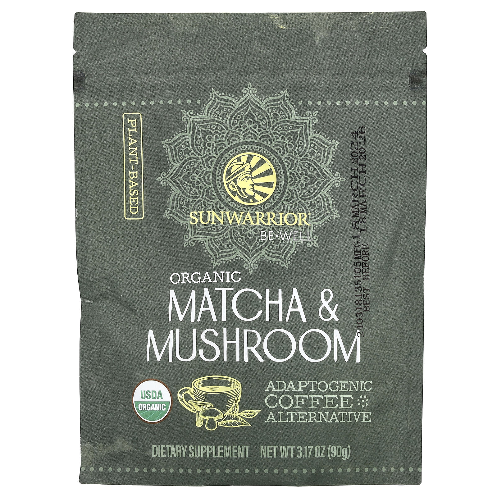 Sunwarrior, Organic Matcha & Mushroom, 3.17 oz (90 g) - Image 1