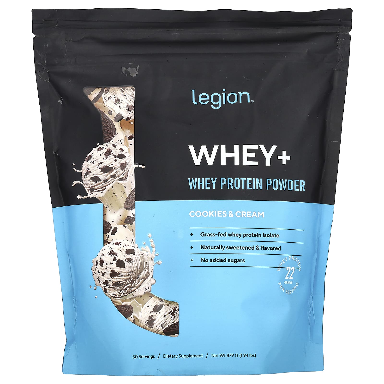 Legion Athletics, Whey+, Whey Protein Powder, Cookies & Cream, 1.94 lbs (879 g) - Image 1