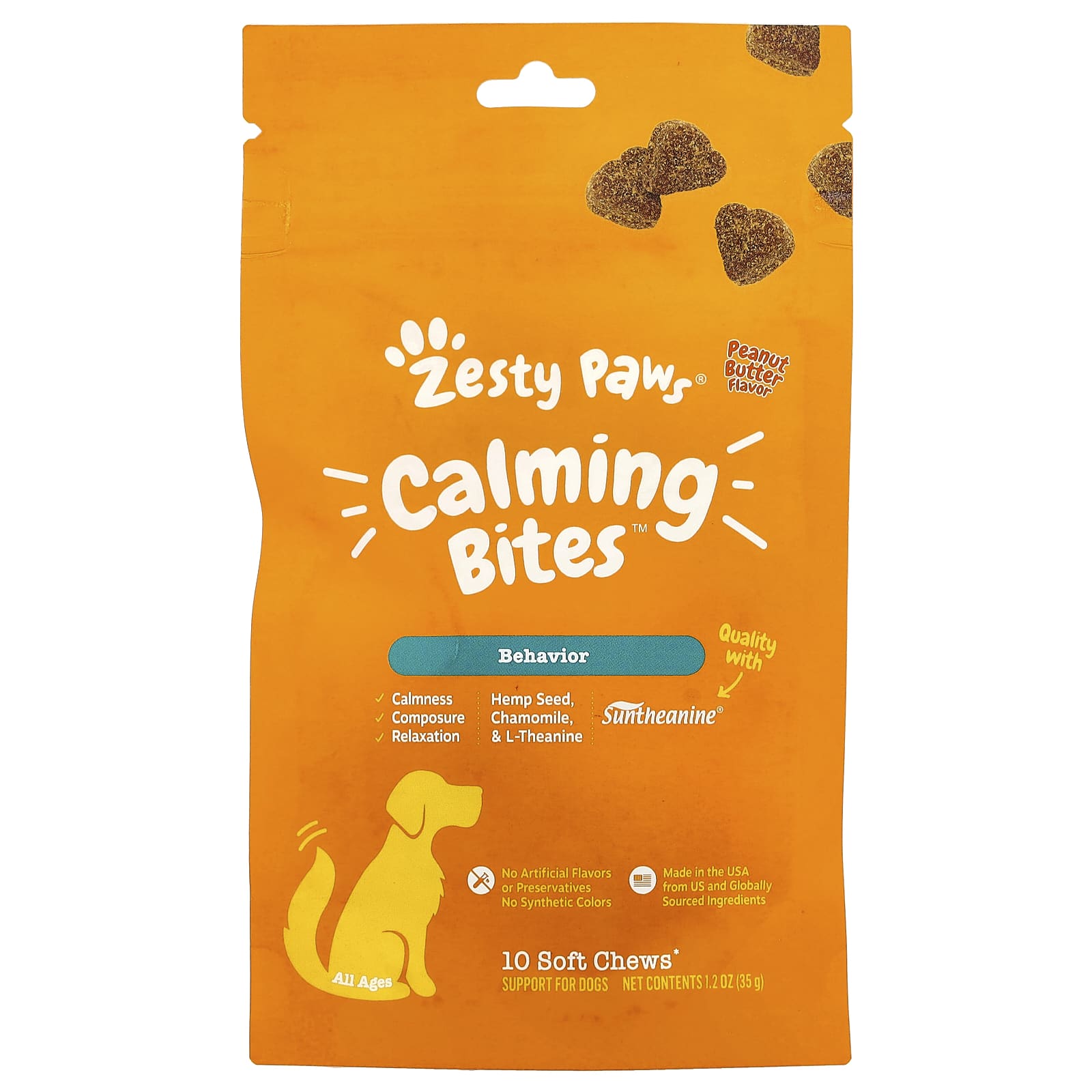 Zesty Paws, Calming Bites™, For Dogs, All Ages, Peanut Butter, 10 Soft Chews, 1.2 oz (35 g) - Image 1