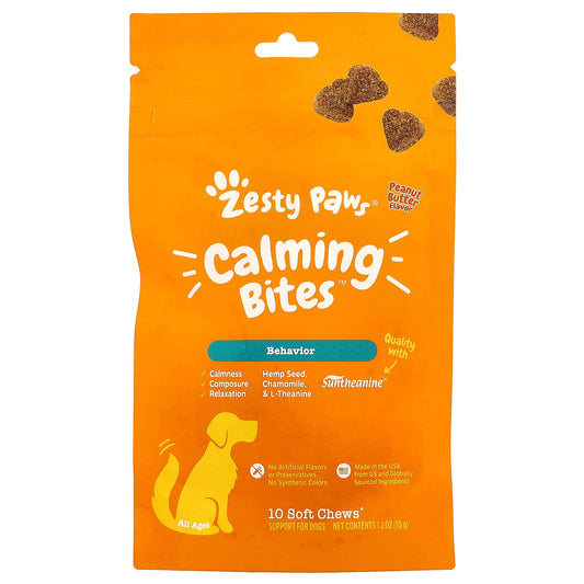 Zesty Paws, Calming Bites™, For Dogs, All Ages, Peanut Butter, 10 Soft Chews, 1.2 oz (35 g) - Image 1
