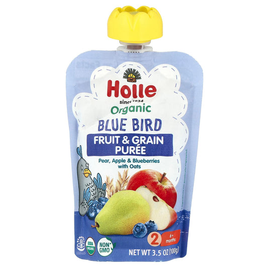 Holle Organic Baby Food Puree for 6+ Months, Pear Apple Blueberry Oats - Image 1