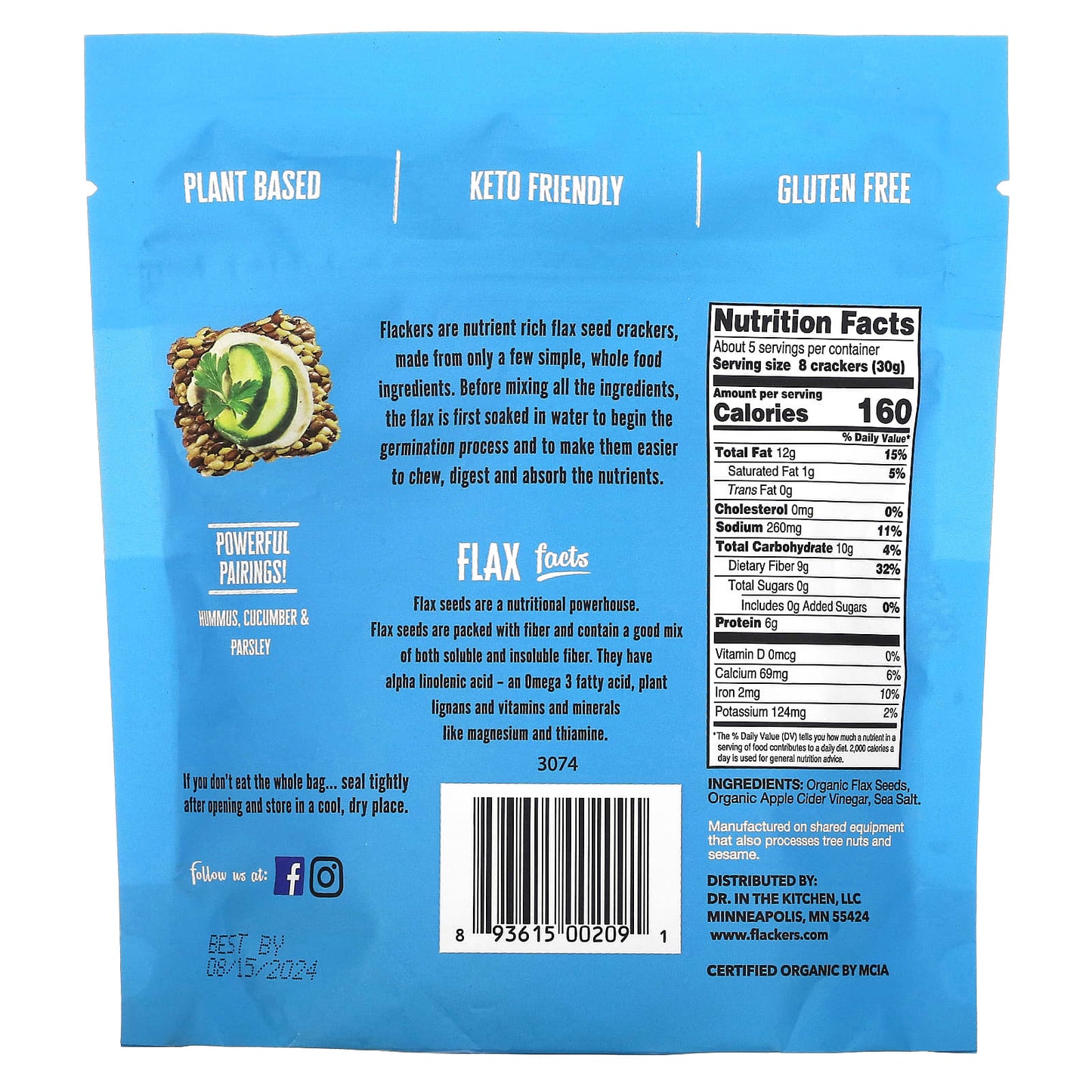 Flackers Organic Flax Seed Crackers, Sea Salt, 5 oz, Keto Friendly, Gluten Free - Image 2