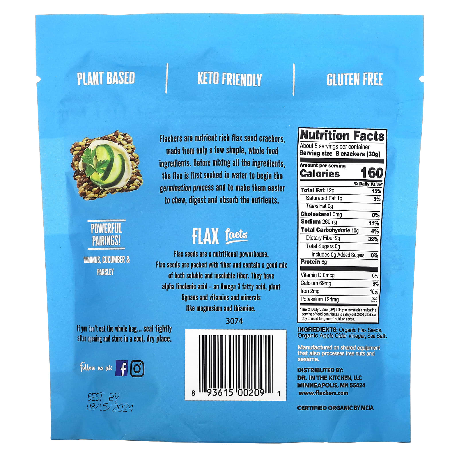 Flackers Organic Flax Seed Crackers, Sea Salt, 5 oz, Keto Friendly, Gluten Free - Image 2