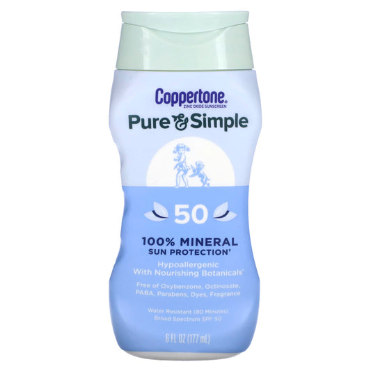 Coppertone Pure & Simple SPF 50 Mineral Sunscreen, 6 fl oz - Image 1