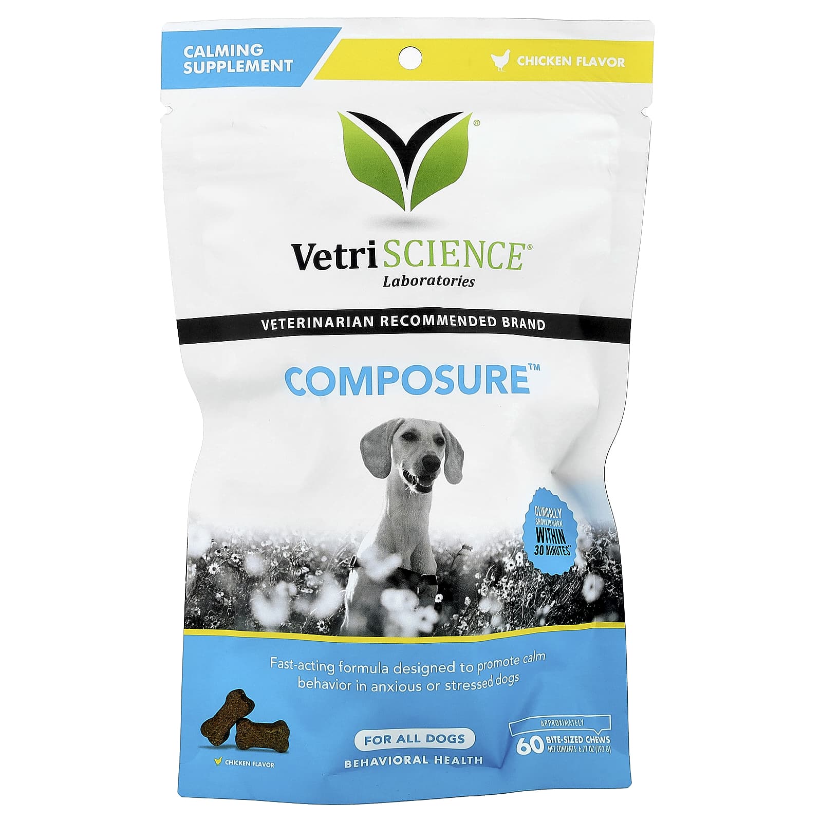 Vetriscience, Composure™, For All Dogs, Chicken, 60 Bite-Sized Chews, 6.77 oz (192 g) - Image 1