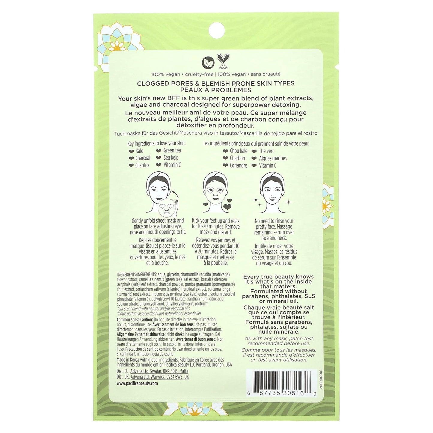 Pacifica, Super Green Detox, Beauty Facial Mask, Kale & Charcoal, 1 Sheet Mask, 0.67 fl oz (20 ml) - Image 2
