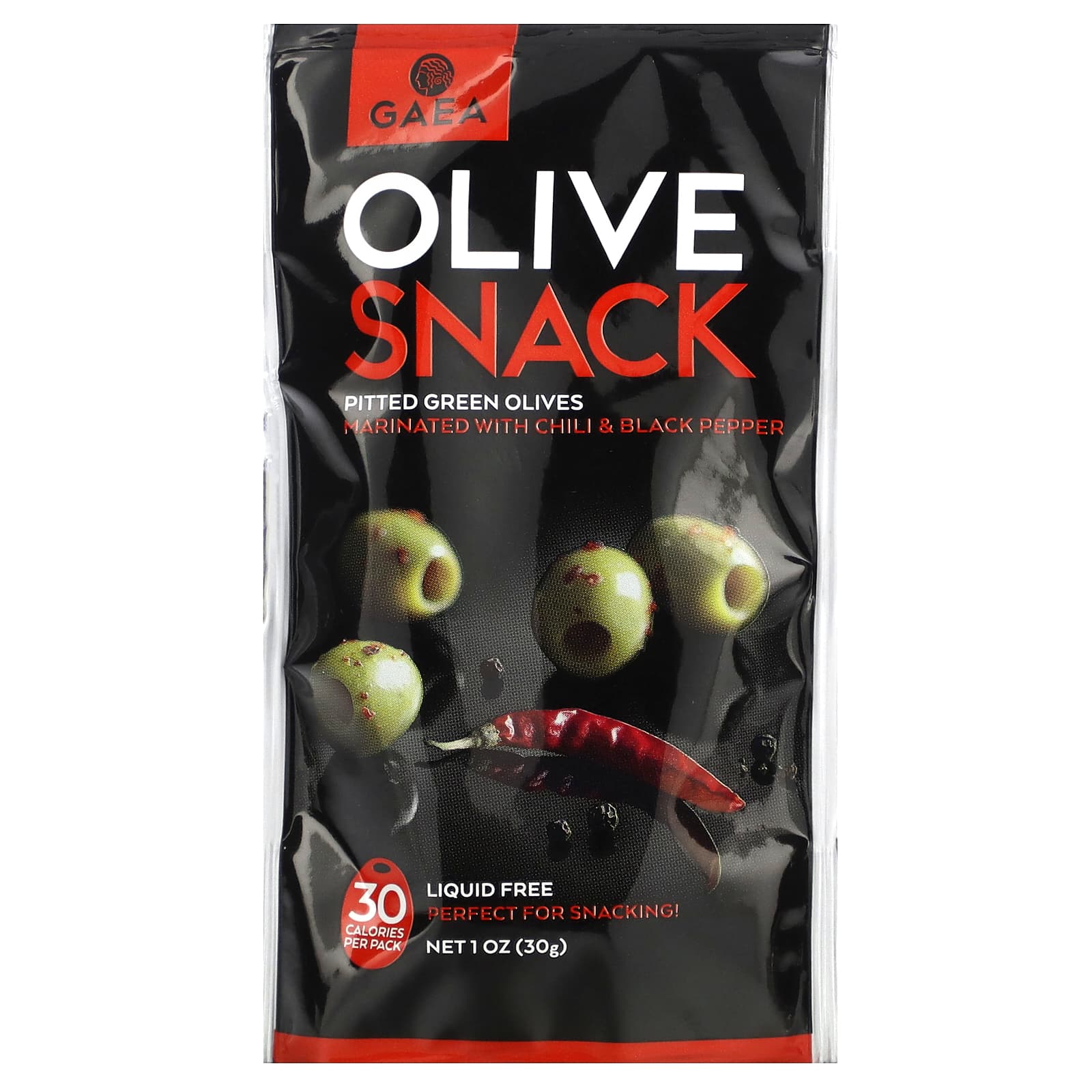 Gaea, Pitted Green Olives in Chili & Black Pepper, 1 oz (30 g) - Gluten Free & Vegan - Image 1