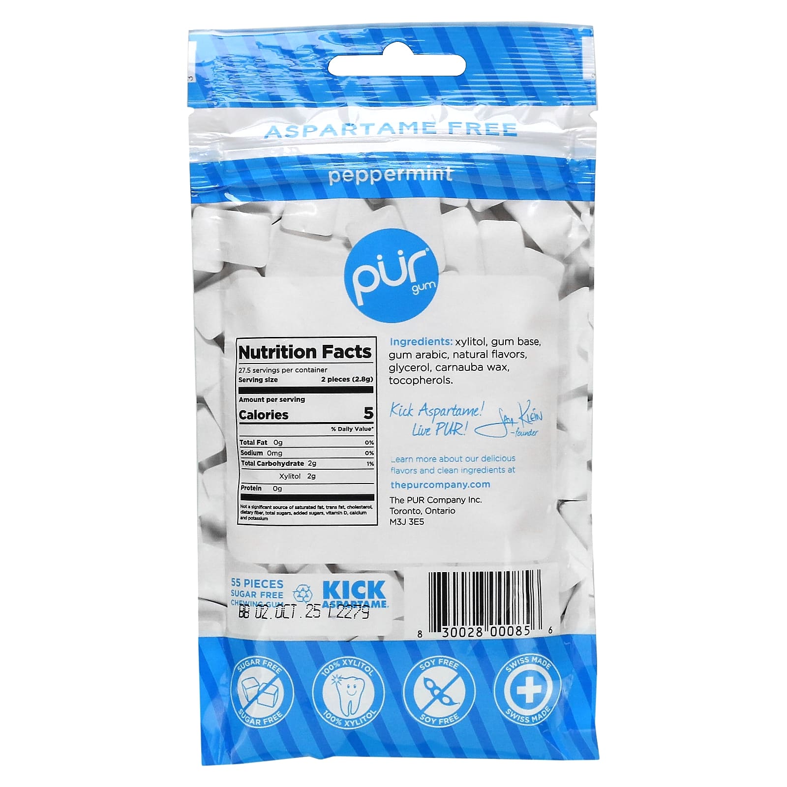 The PUR Company, Chewing Gum, Peppermint, 55 Pieces, 2.72 oz (77 g) - Image 2