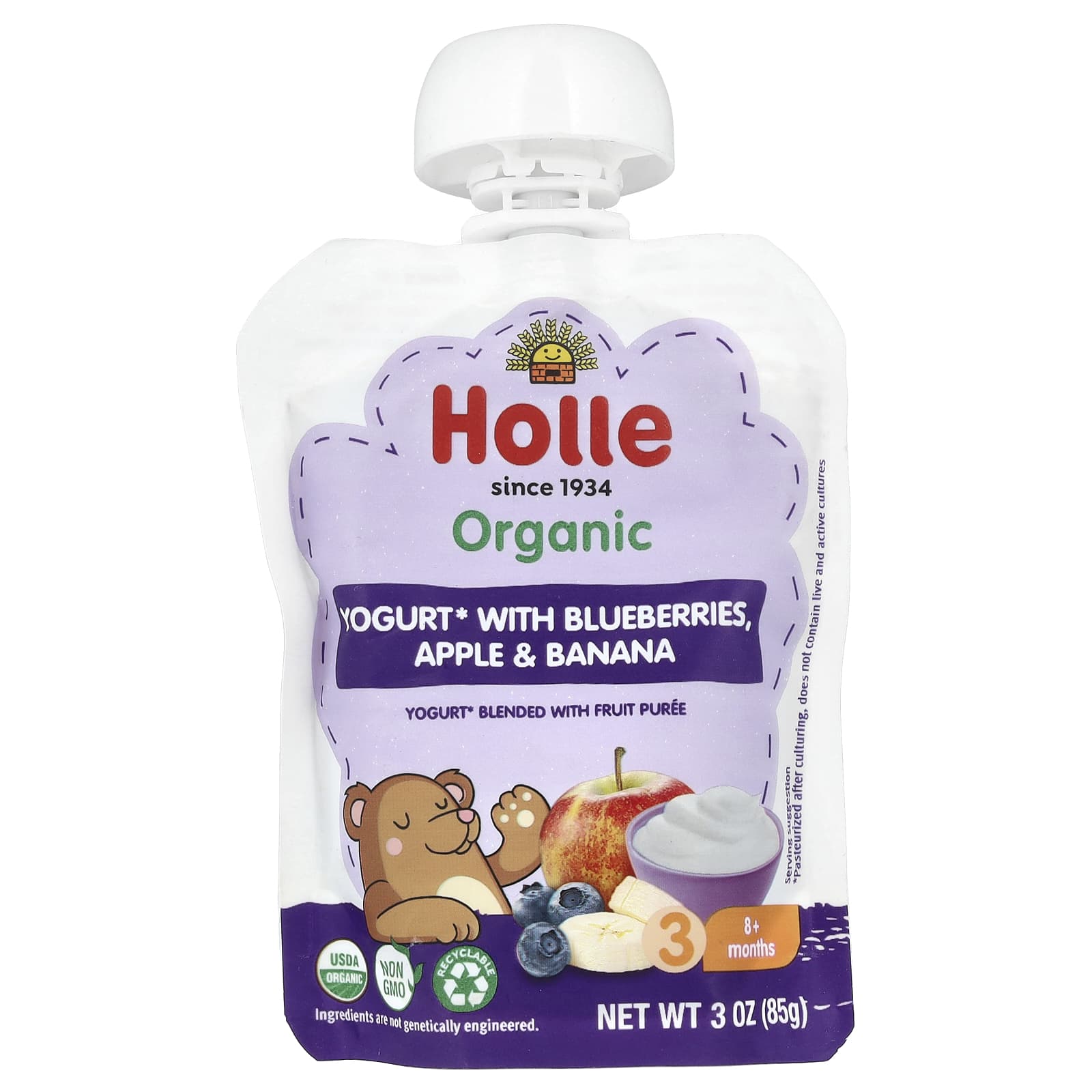 Holle Organic Baby Yogurt with Blueberries & Fruits, USDA Organic, 3 oz (85g) - Image 1