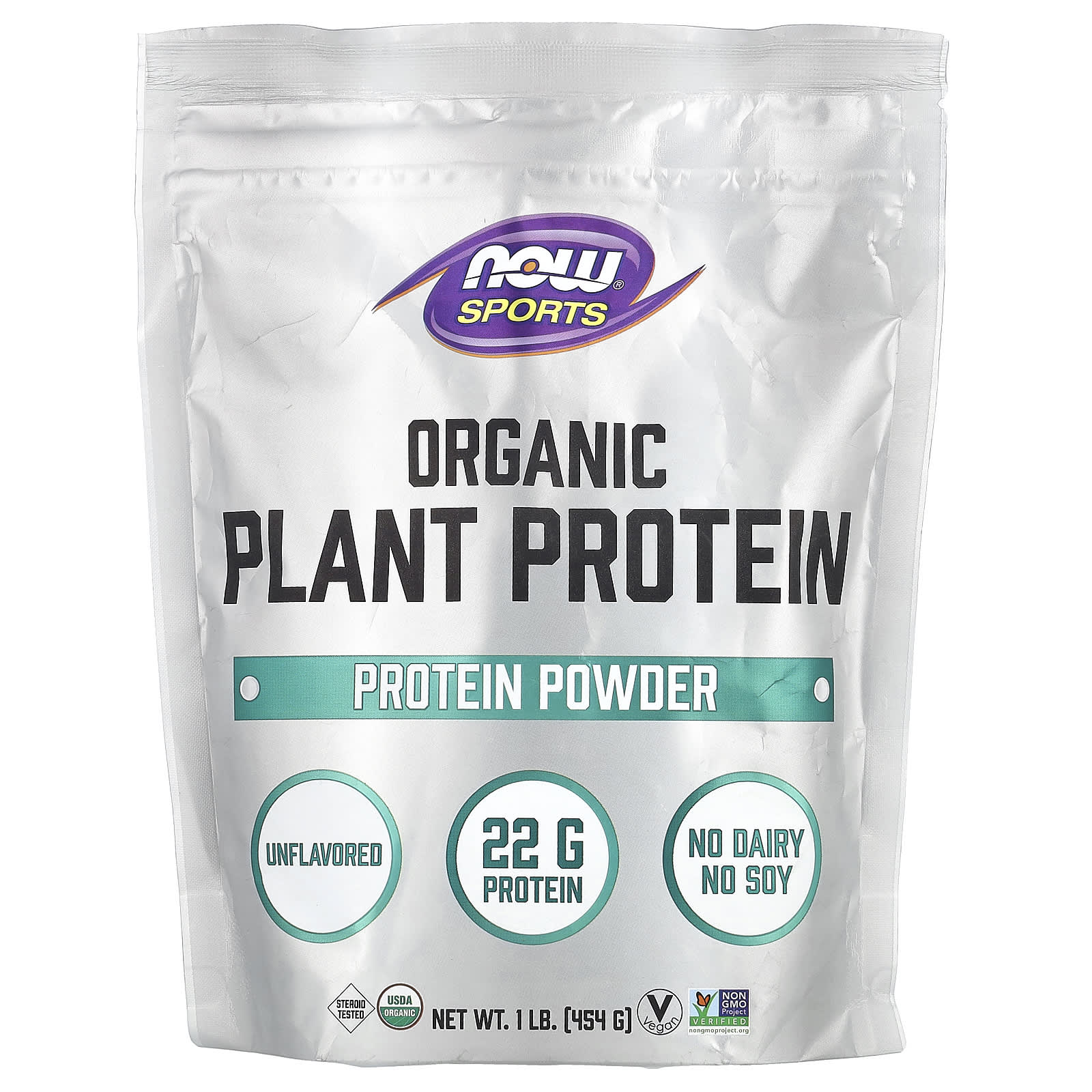NOW Foods, Sports, Organic Plant Protein Powder, Unflavored, 1 lb (454 g) - Image 1