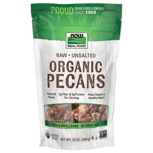 NOW Foods, Organic Raw Pecans, Unsalted, 10 oz (284 g) - Image 1