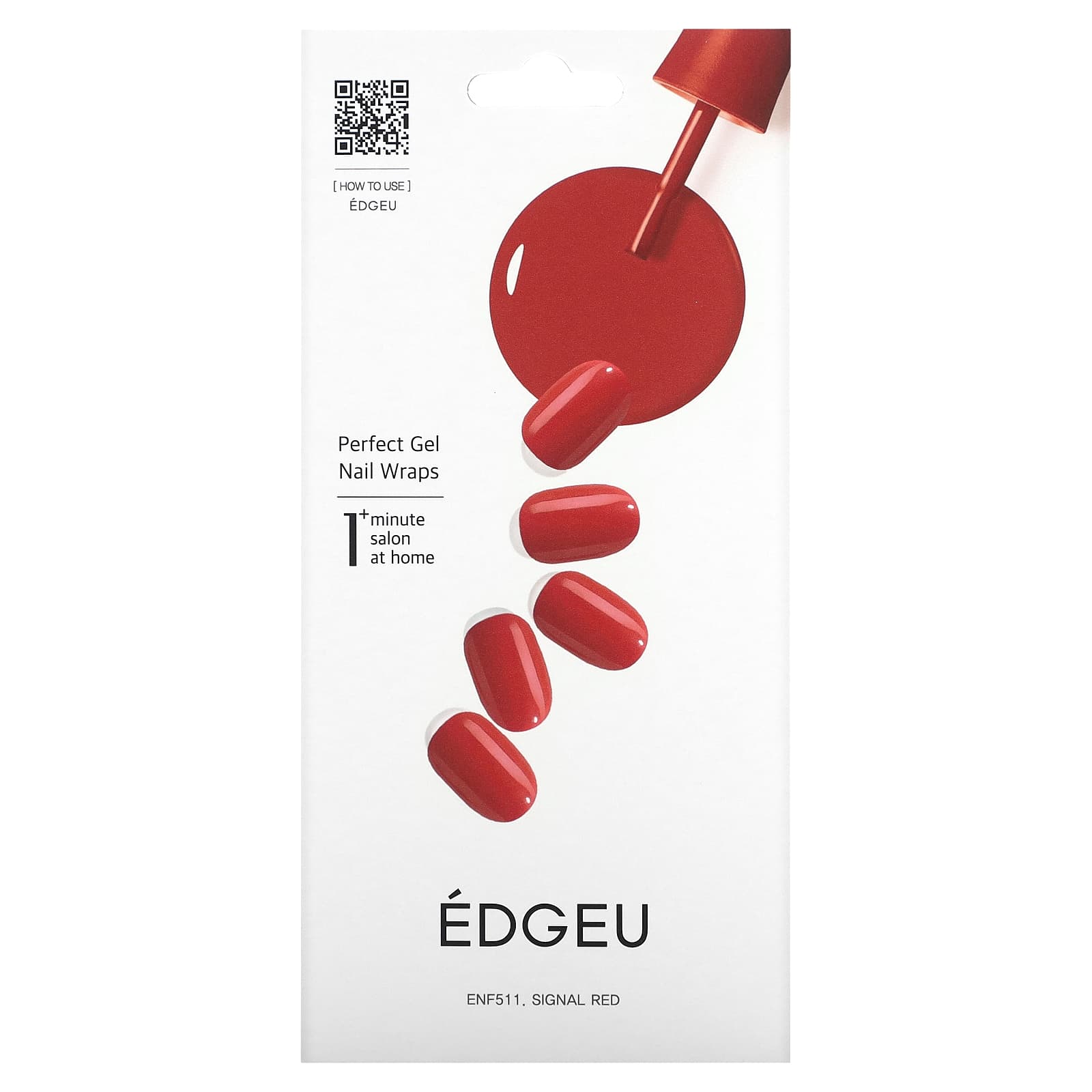 Edgeu Perfect Gel Nail Wraps, Signal Red, 19 Piece Set - Image 1