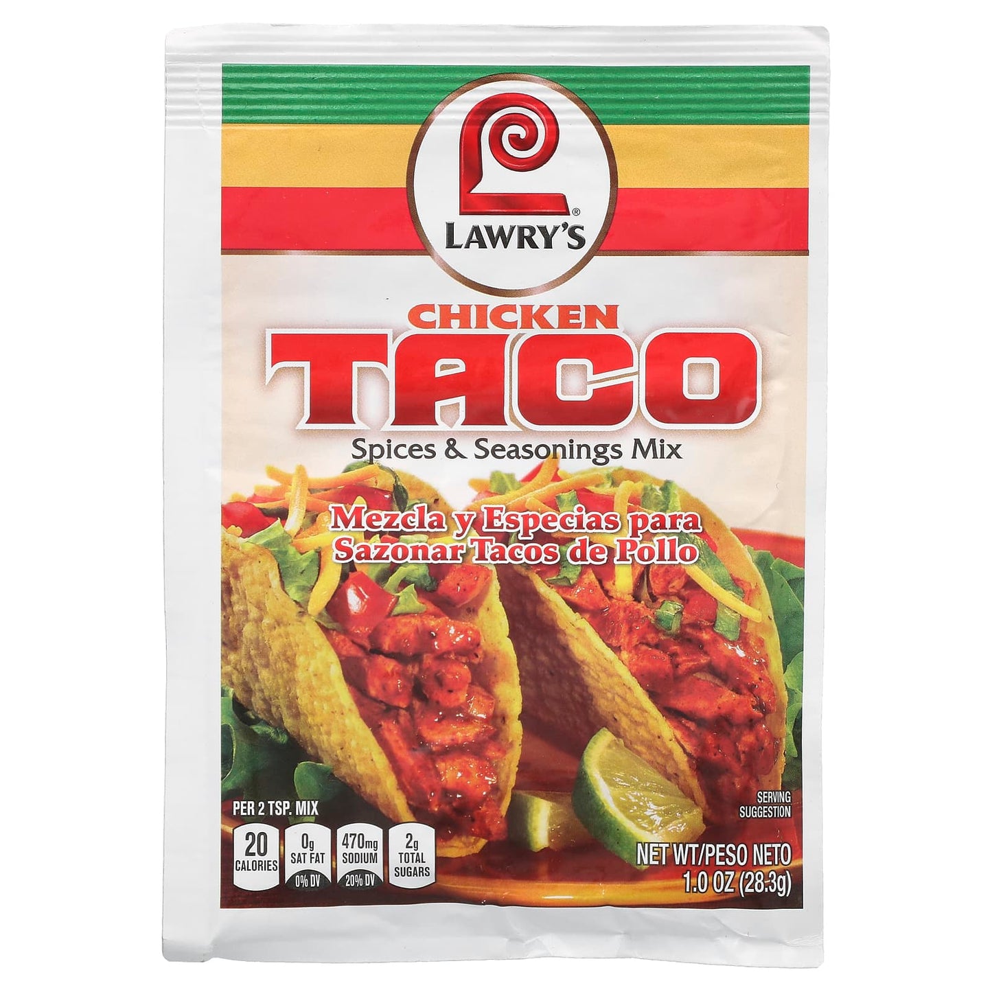 Lawry's, Chicken Taco, Spices & Seasonings Mix, 1 oz (28.3 g) - Image 1