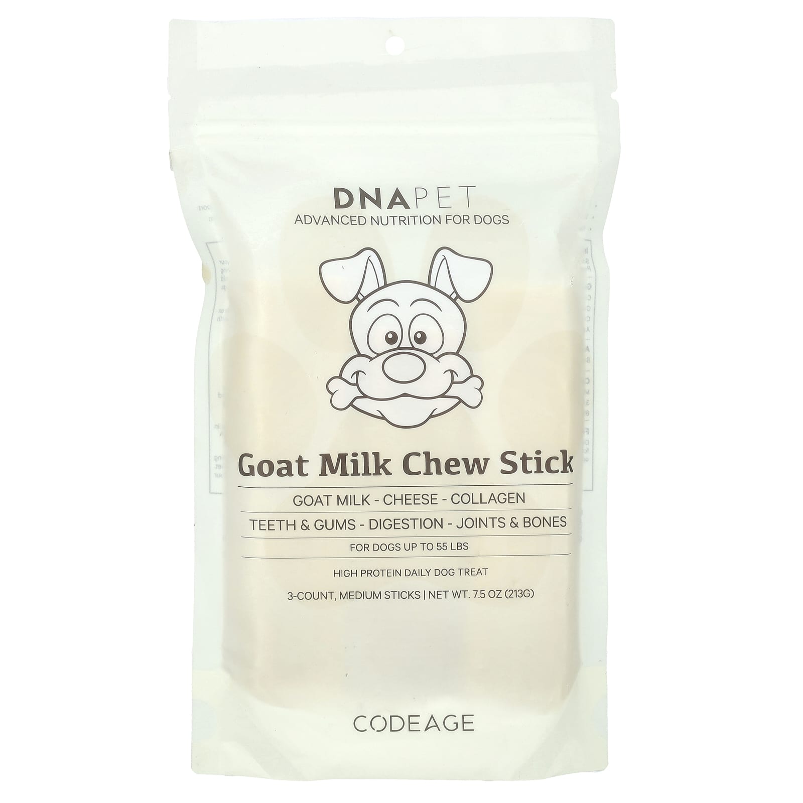 Codeage, DNA Pet, Goat Milk Chew Stick, For Dogs, Medium, 3 Count, 7.5 oz (213 g)