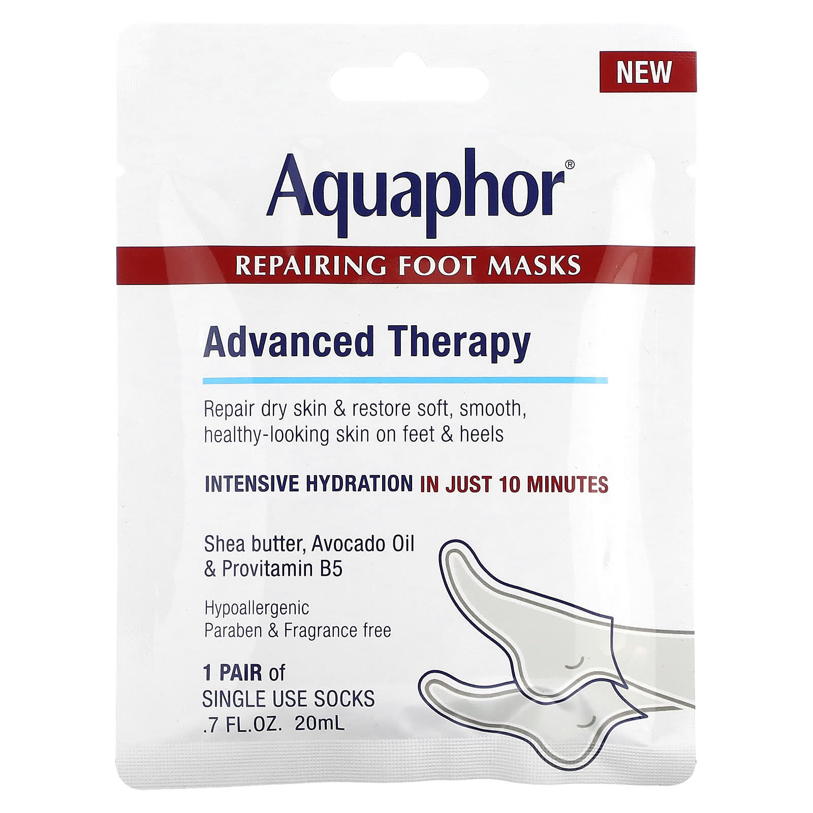 Aquaphor Intensive Foot Mask for Dry Skin, 1 Pair, 20ml - Image 1