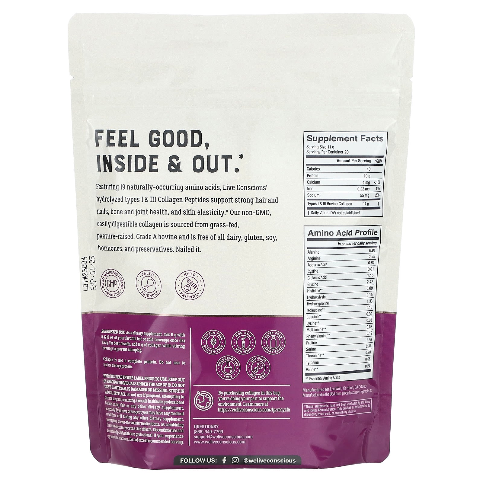 Live Conscious, Collagen Peptides, Unflavored, 7.8 oz (220 g) - Image 2