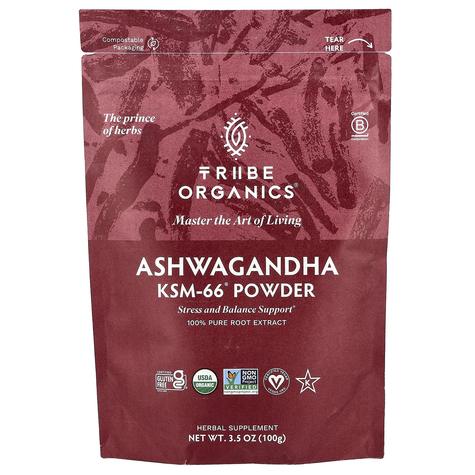 Tribe Organics, Ashwagandha KSM-66® Powder, 3.5 oz (100 g) - Image 1