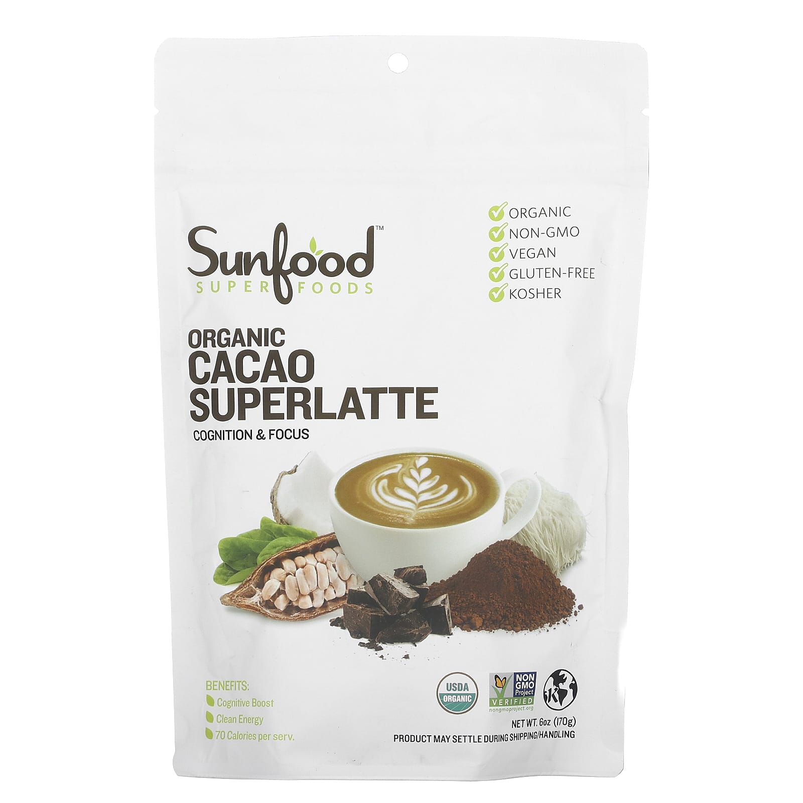 Sunfood, Organic Cacao Superlatte, 6 oz (170 g) - Image 1