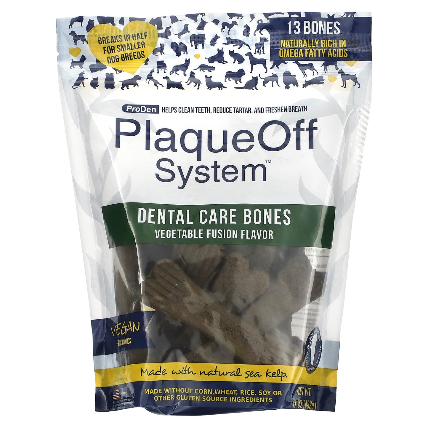 ProDen, PlaqueOff System, Dental Care Bones, For Dogs, Vegetable Fusion, 13 Bones, 17 oz (482 g) - Image 1