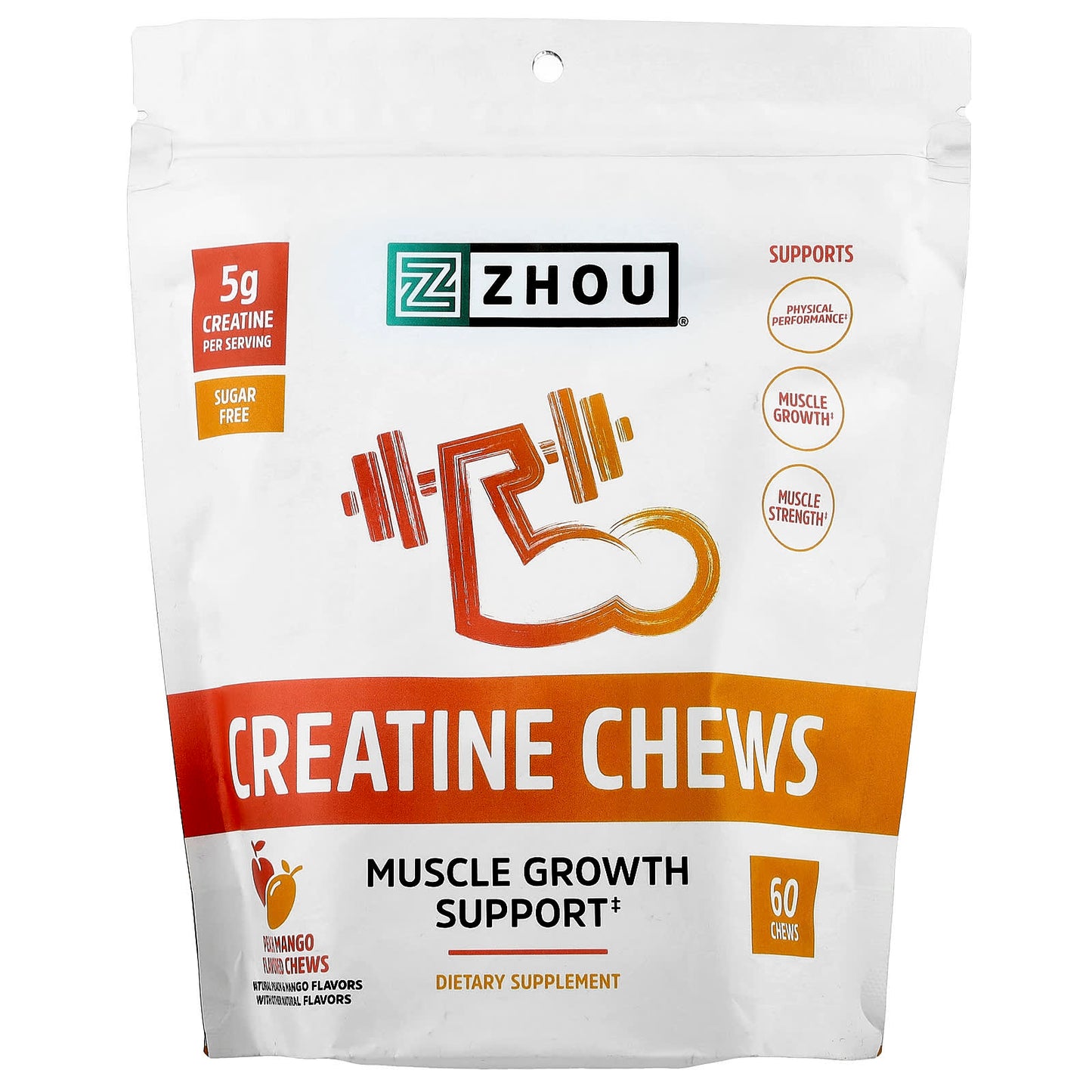 Zhou Nutrition, Creatine Chews, Peach Mango, 60 Chews - Image 1