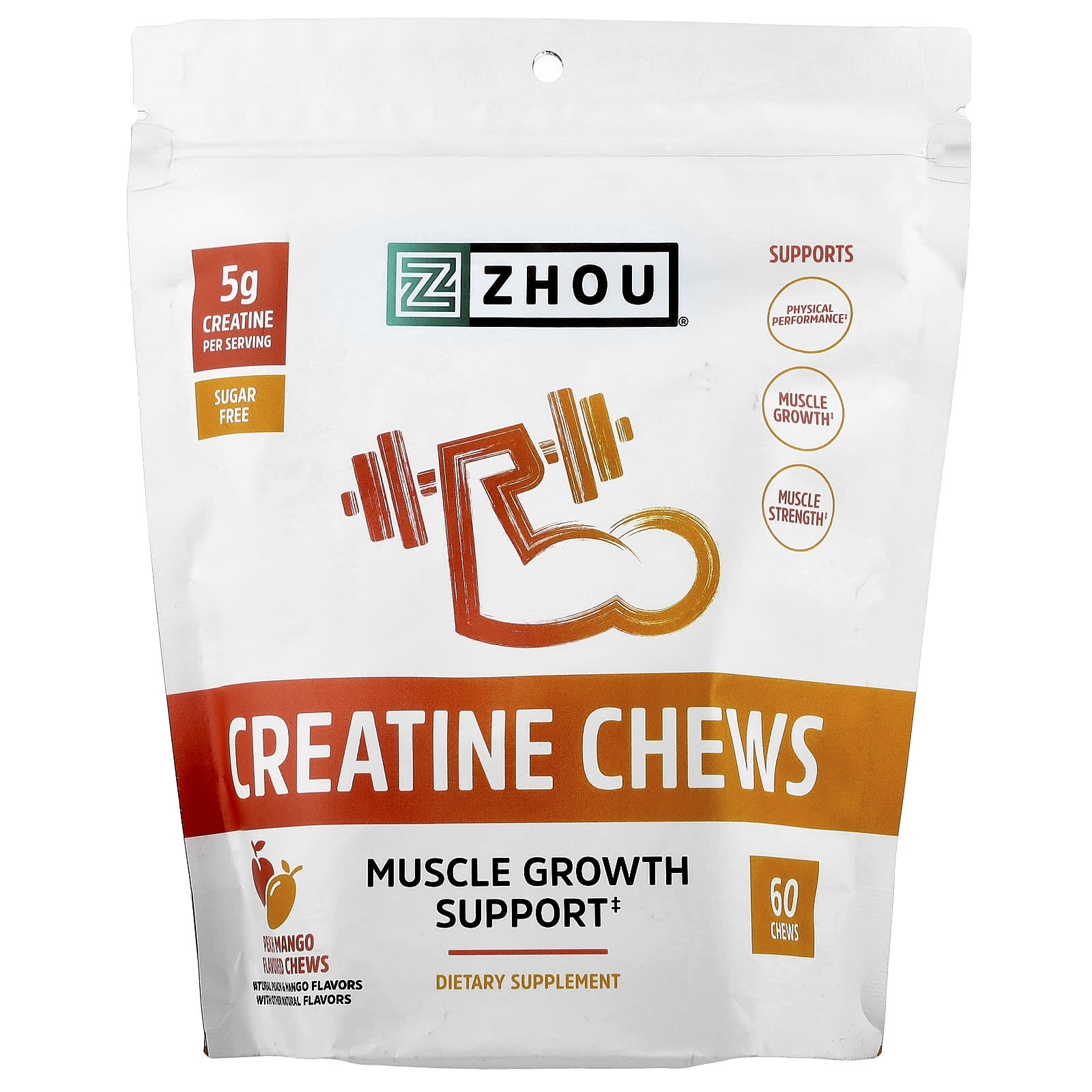 Zhou Nutrition, Creatine Chews, Peach Mango, 60 Chews - Image 1