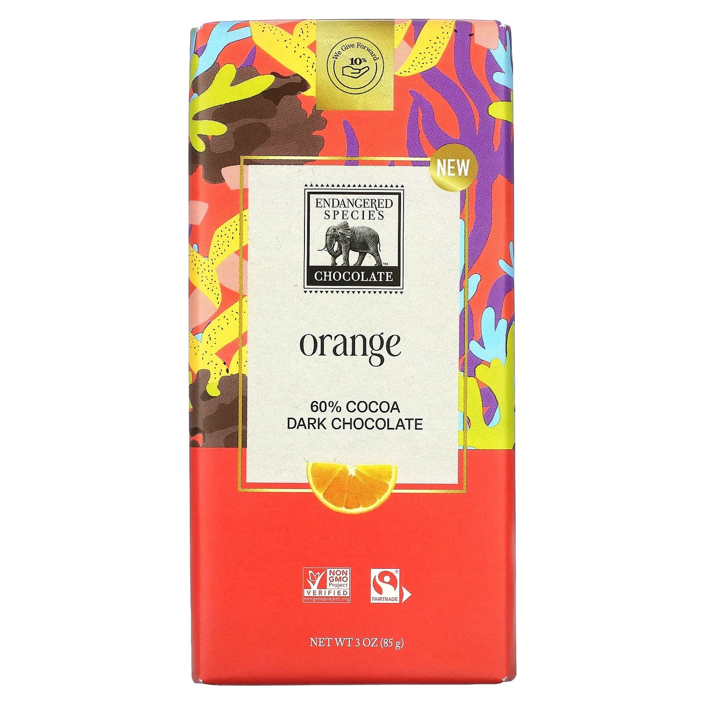 Dark Chocolate Bar with Orange 60% Cocoa | Endangered Species Chocolate - Image 1