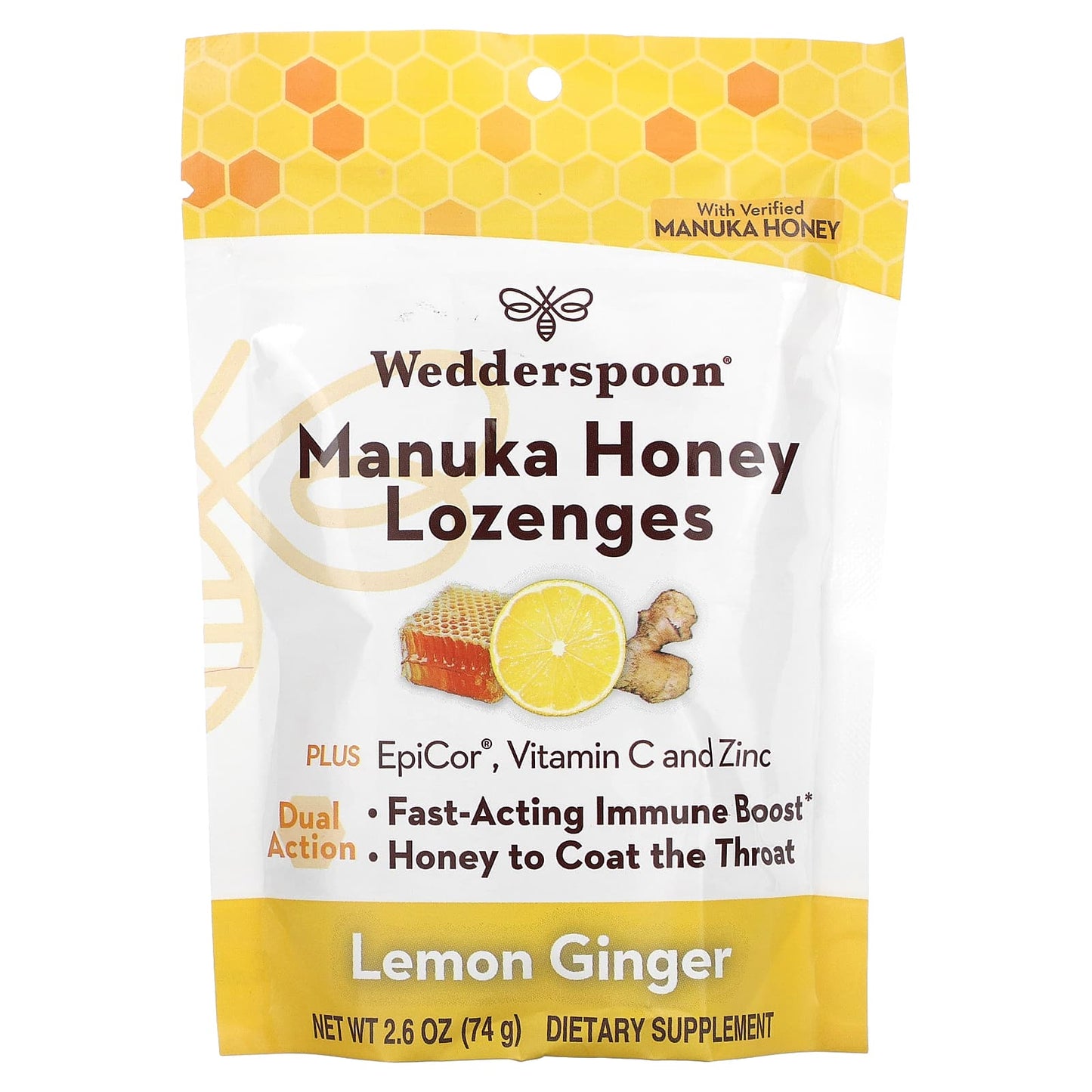 Wedderspoon, Manuka Honey Lozenges, Lemon Ginger, 2.6 oz (74 g) - Image 1