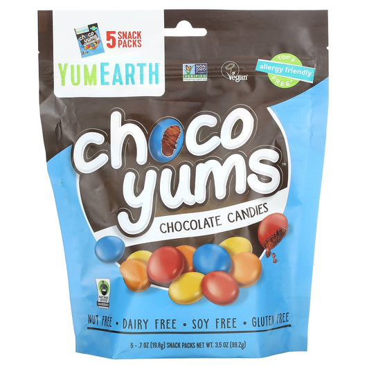 YumEarth, Choco Yums, Chocolate Candies, 5 Snack Packs, 0.7 oz (19.8 g) Each - Image 1