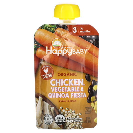 Happy Family Organics, USDA Organic Baby Food, Chicken & Veggie Quinoa Pouches, 3.5 oz (99g) - Image 1