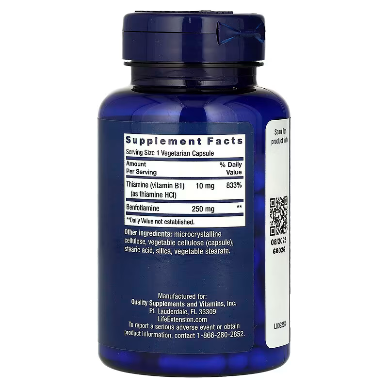 Life Extension, Mega Benfotiamine, 250 mg, 120 Vegetarian Caps, Expiry: 2026