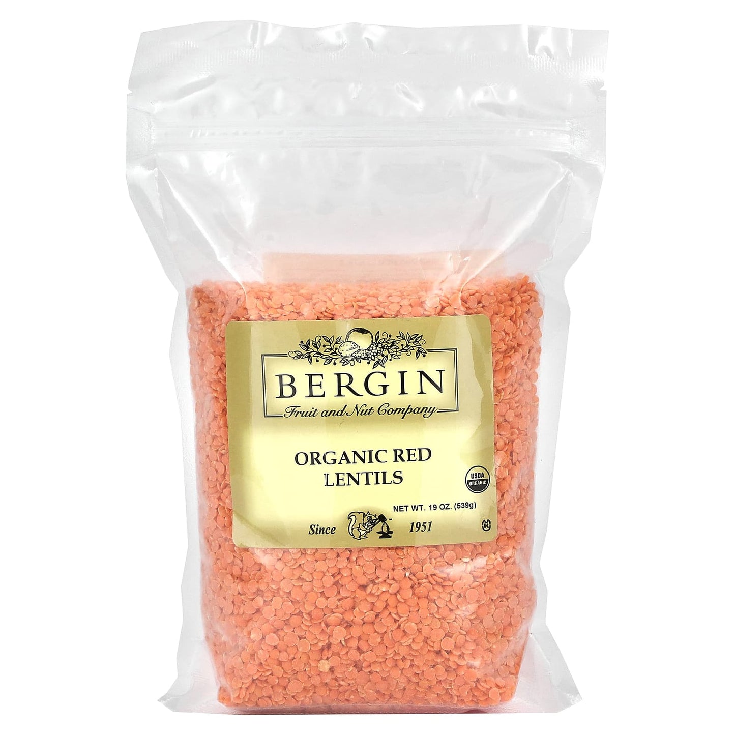 Bergin Organic Red Lentils - USDA Certified, 19 oz - Image 1
