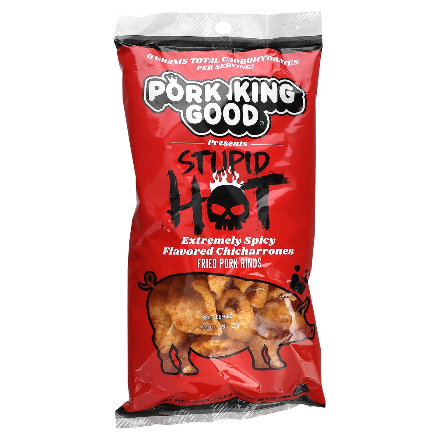 Pork King Good, Flavored Chicharrones, Stupid Hot, Extremely Spicy, 1.75 oz (49.5 g) - Image 1