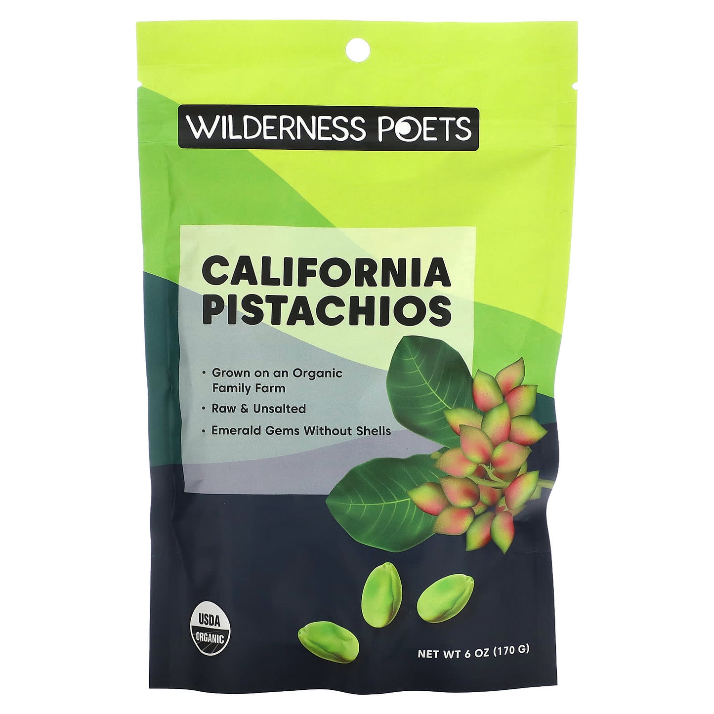 Wilderness Poets, Organic Organic California Pistachios, Unsalted, 6 oz (170 g) - Image 1