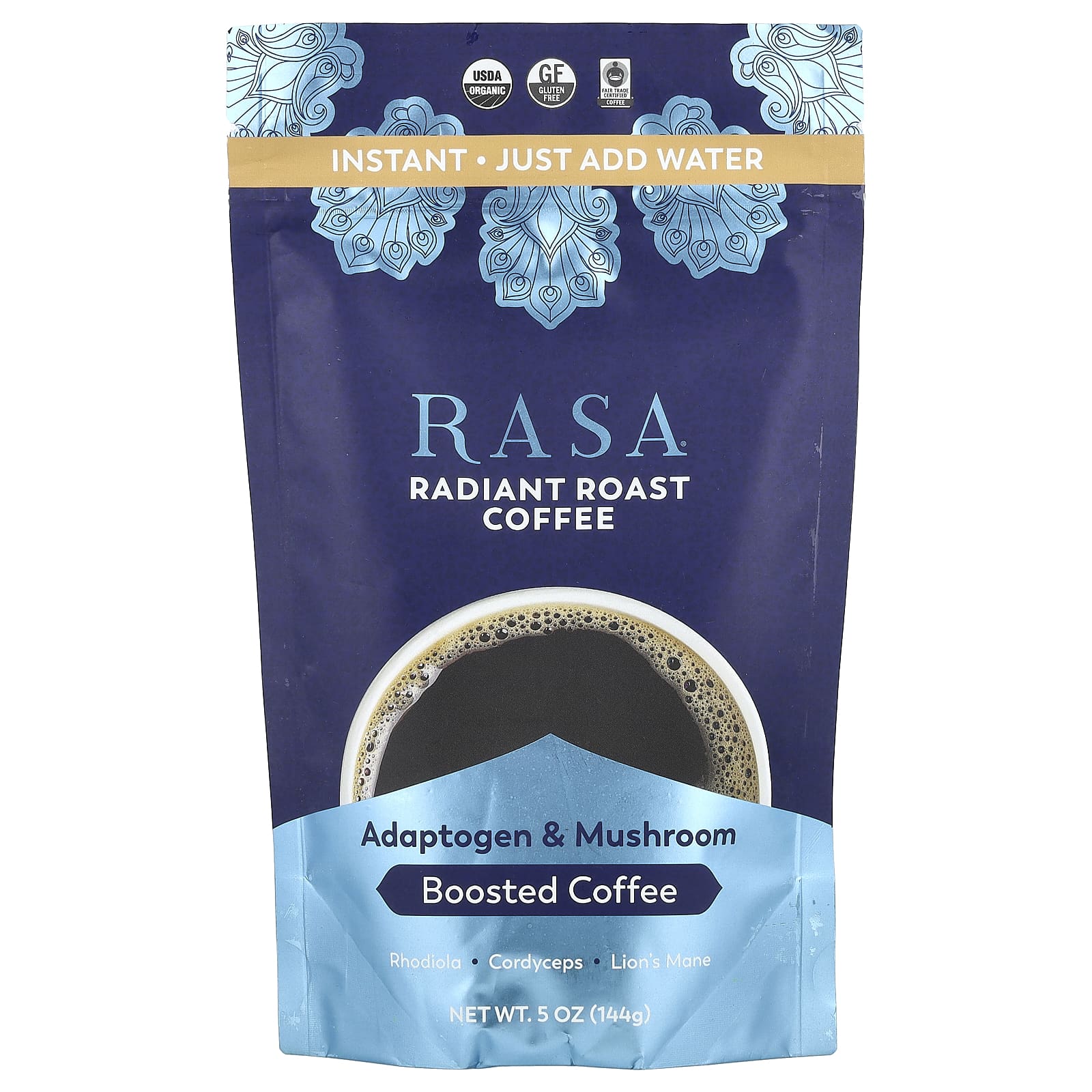 Rasa, Adaptogen & Mushroom Boosted Coffee, Instant, Radiant Roasted Coffee, 5 oz (144 g) - Image 1