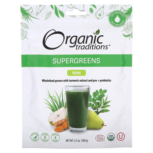 Organic Traditions, Supergreens, Pear, 3.5 oz (100 g) - Image 1