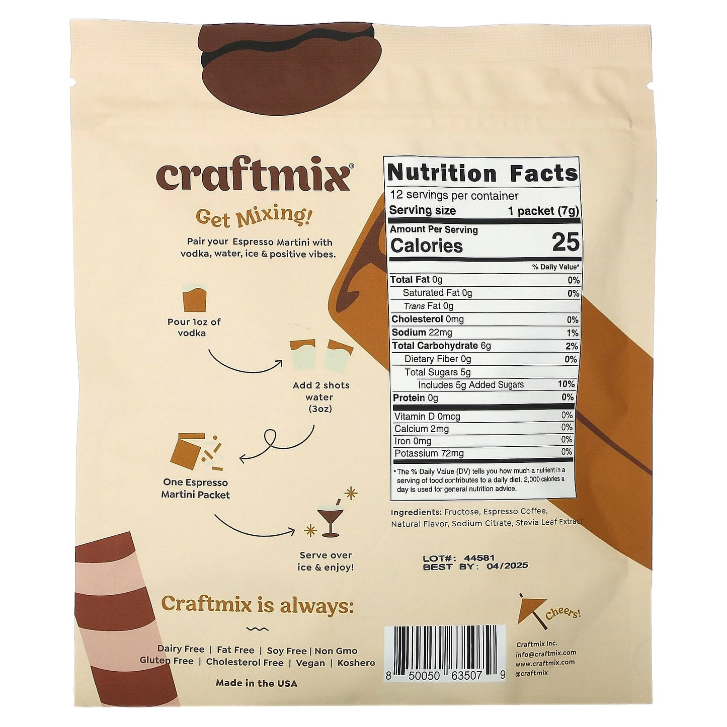 Craft Espresso Martini Cocktail Mix, 12 Pack, Low Calorie, All Natural - Image 2
