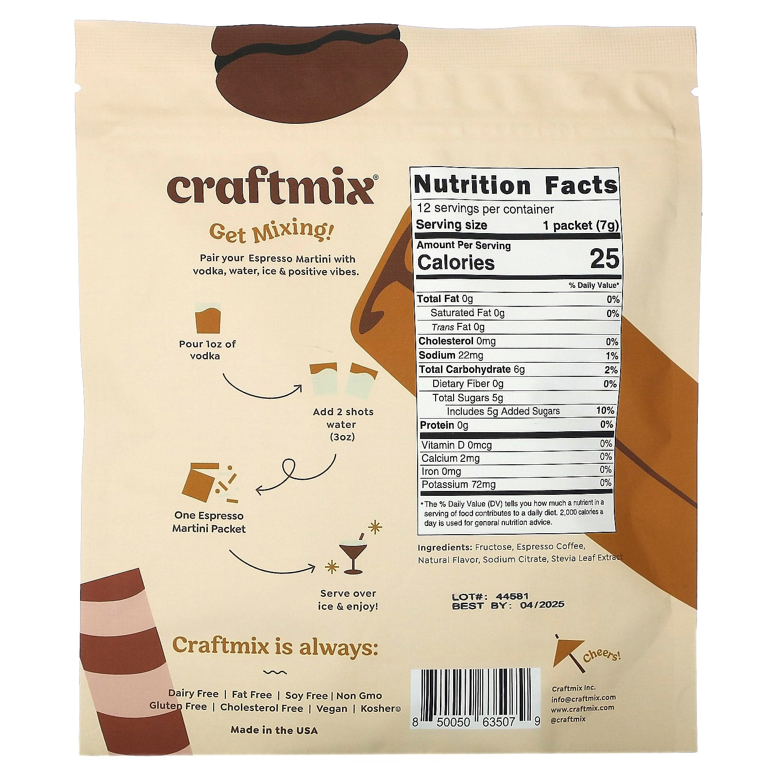 Craft Espresso Martini Cocktail Mix, 12 Pack, Low Calorie, All Natural - Image 2