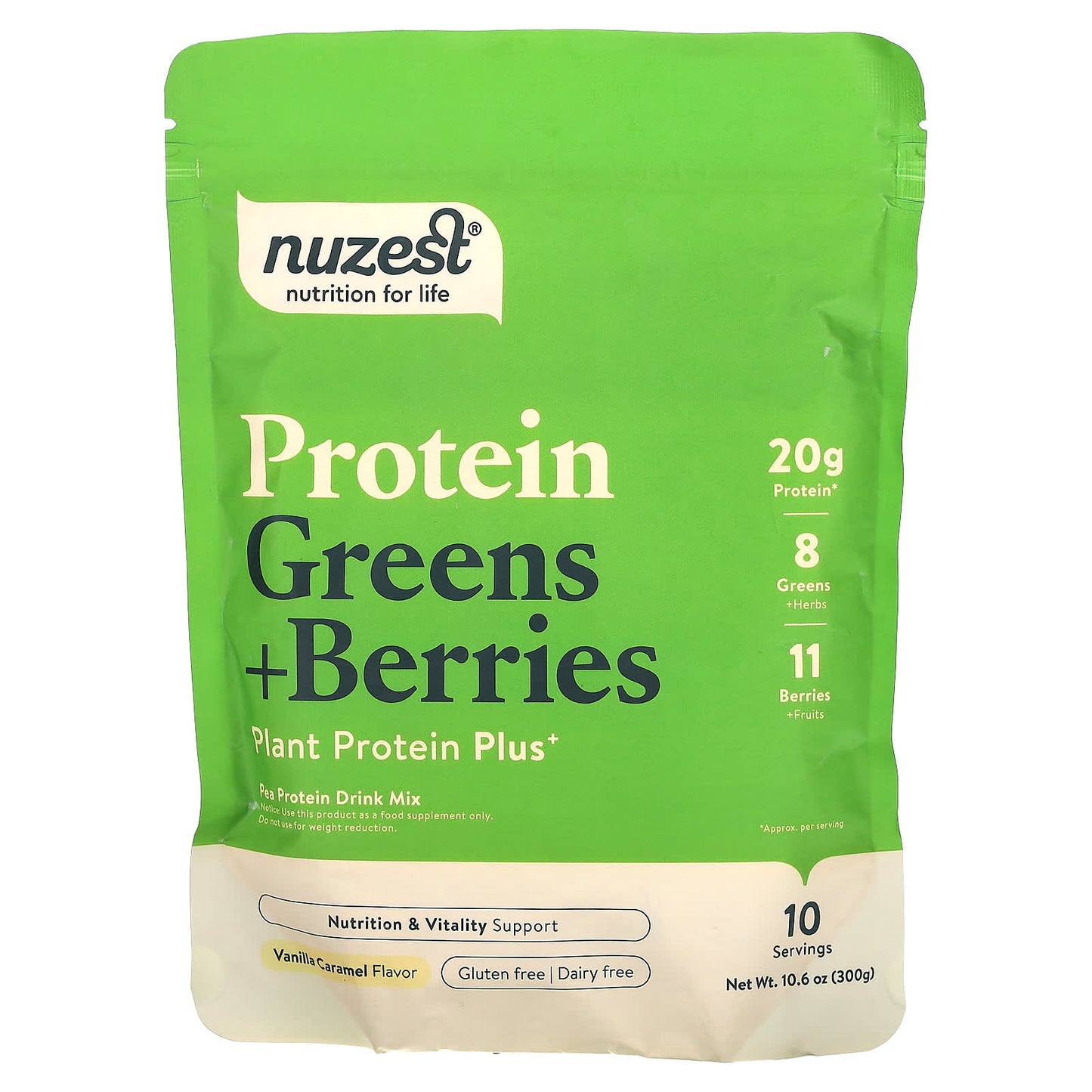 Nuzest, Protein Greens + Berries, Vanilla Caramel, 10.6 oz (300 g) - Image 1