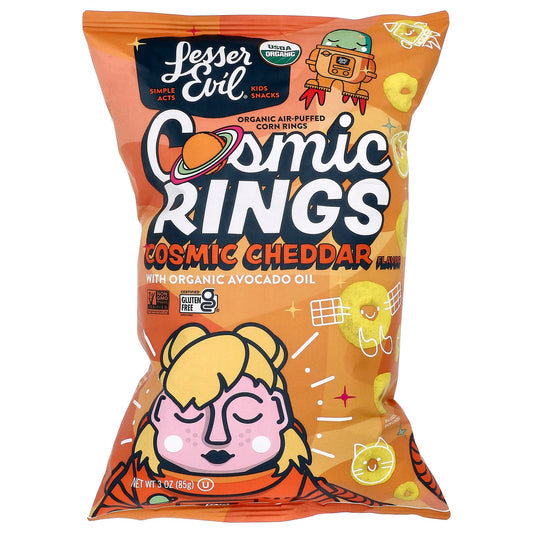 LesserEvil, Cosmic Rings, Cosmic Cheddar, 3 oz (85 g) - Image 1