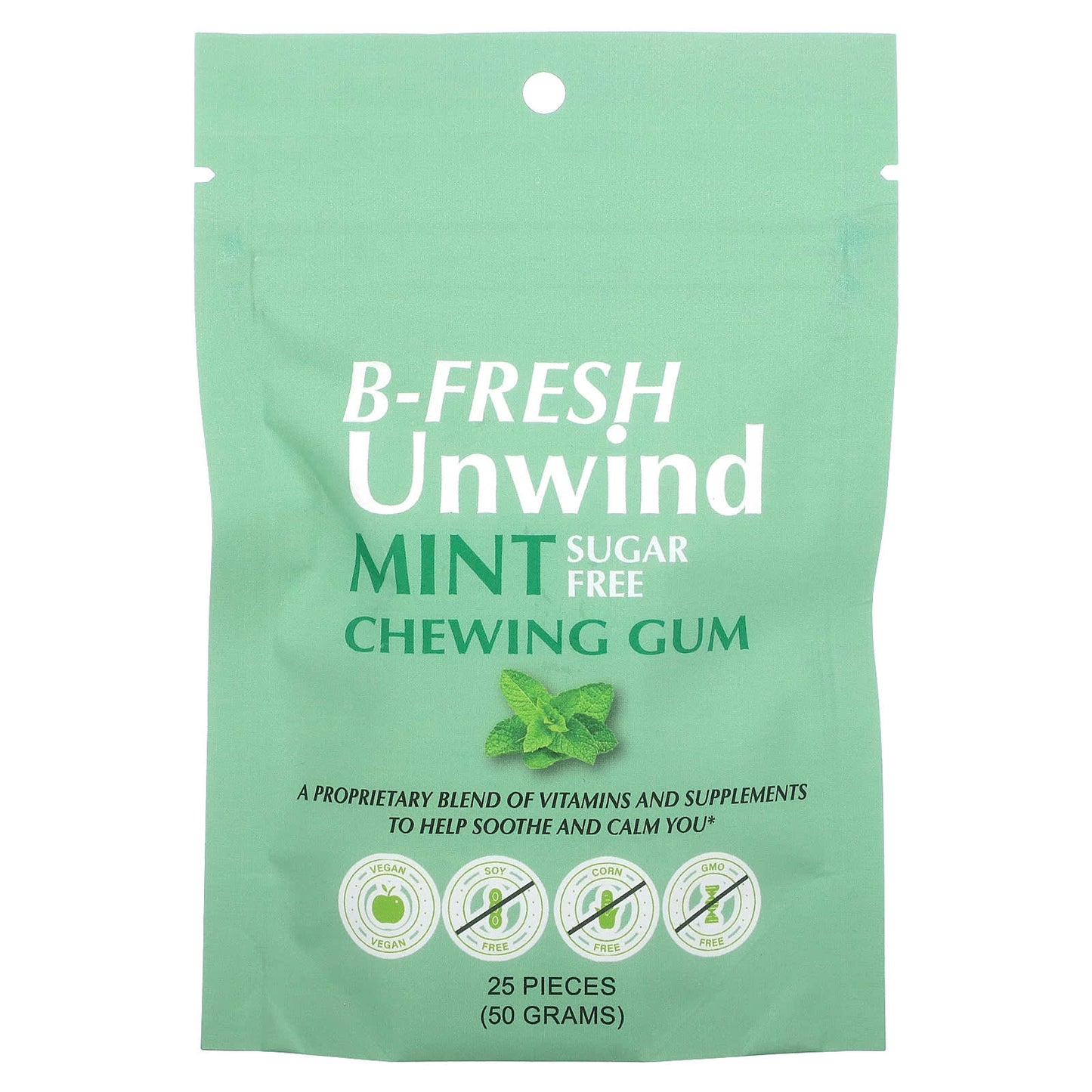 B-Fresh Unwind Sugar-Free Mint Chewing Gum - 25 Pieces (50g) - Image 1