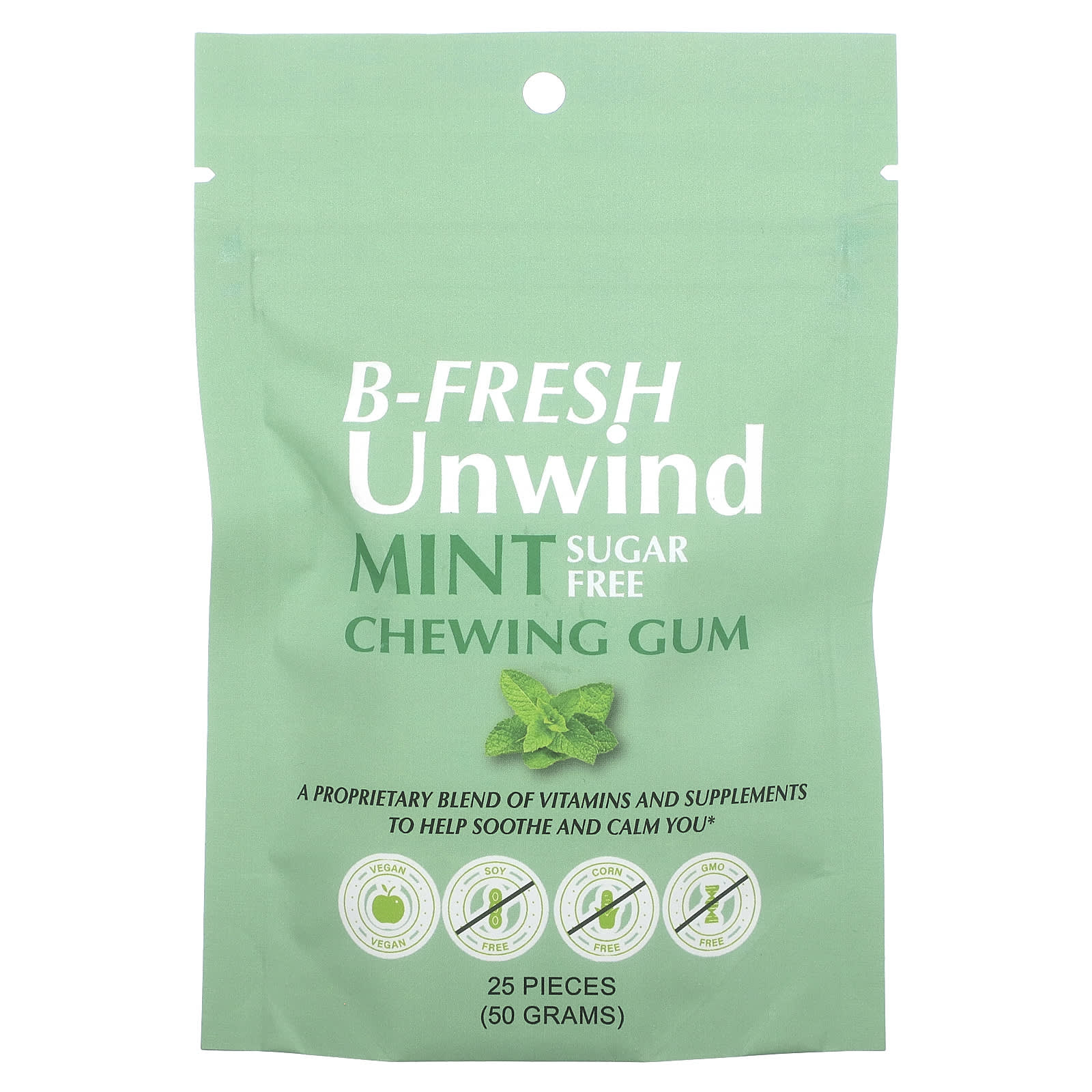 B-Fresh Unwind Sugar-Free Mint Chewing Gum - 25 Pieces (50g) - Image 1