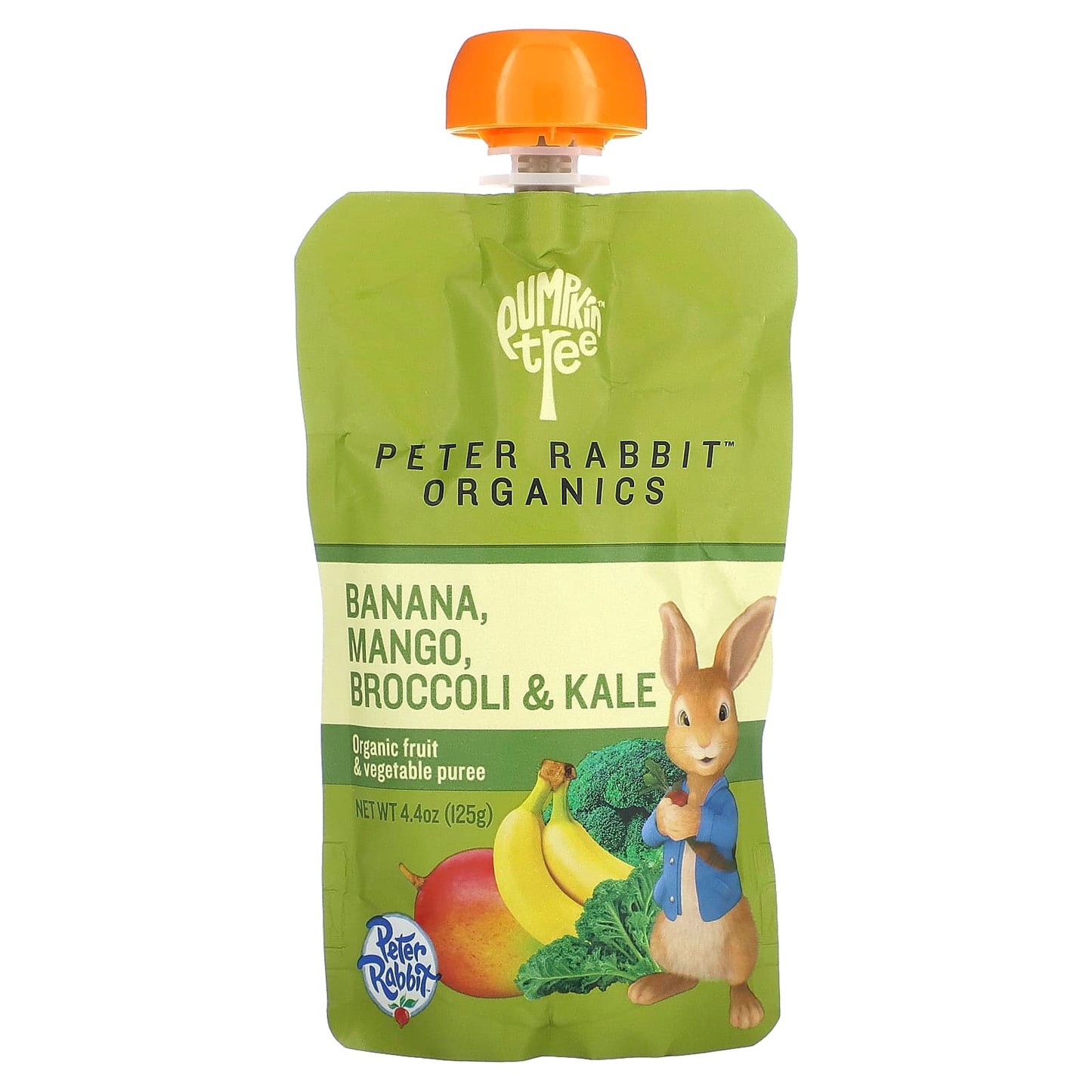 Pumpkin Tree Organics, Peter Rabbit Organics, Organic Fruit & Vegetable Puree, Banana, Mango, Broccoli & Kale, 4.4 oz (125 g) - Image 1