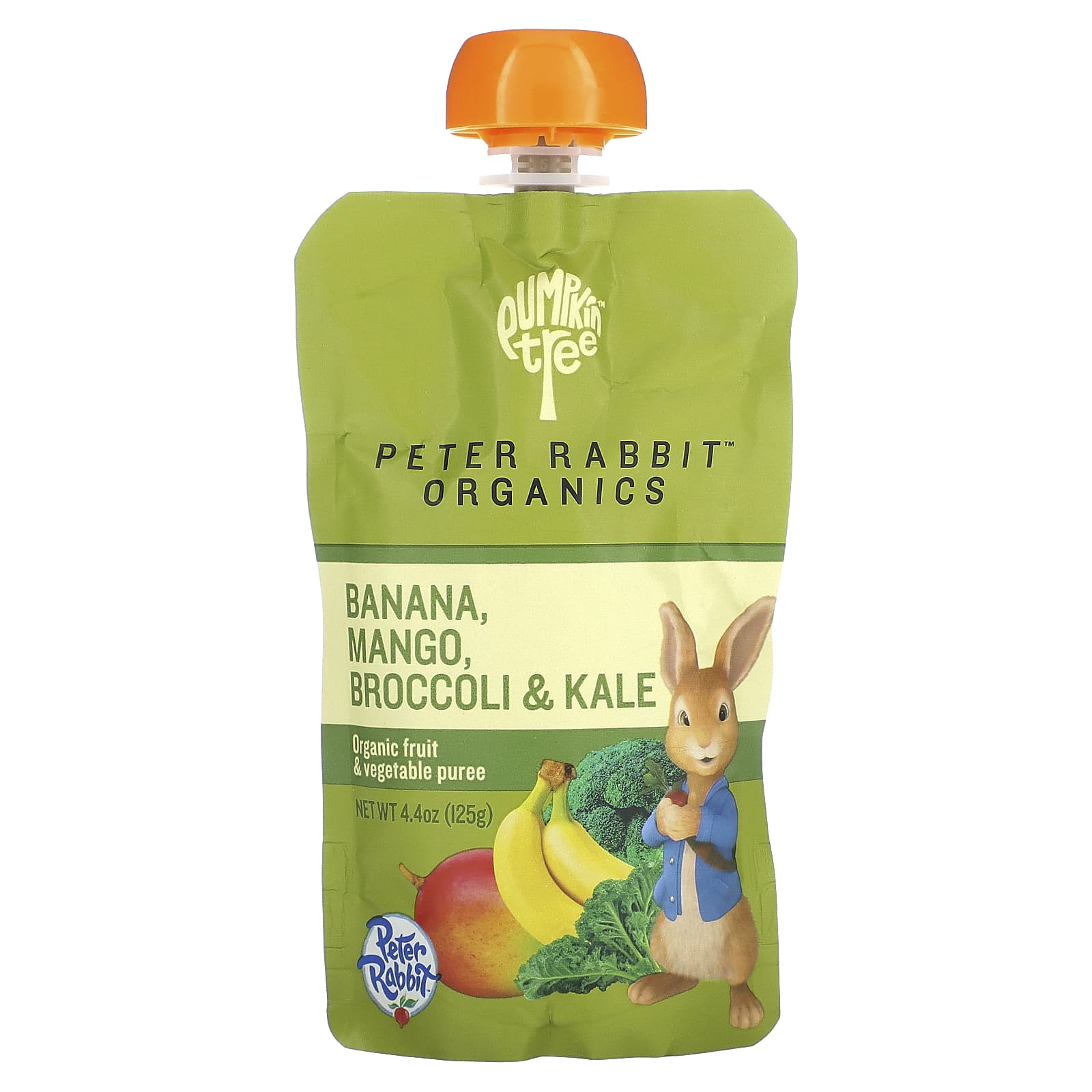 Pumpkin Tree Organics, Peter Rabbit Organics, Organic Fruit & Vegetable Puree, Banana, Mango, Broccoli & Kale, 4.4 oz (125 g) - Image 1