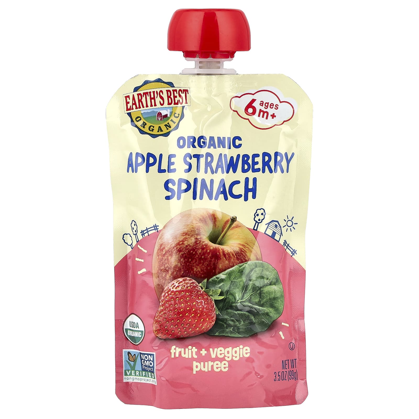Organic Baby Puree, Apple Strawberry Spinach, 3.5 oz, Non-GMO, BPA Free - Image 1