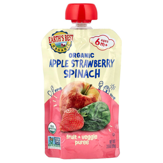 Organic Baby Puree, Apple Strawberry Spinach, 3.5 oz, Non-GMO, BPA Free - Image 1