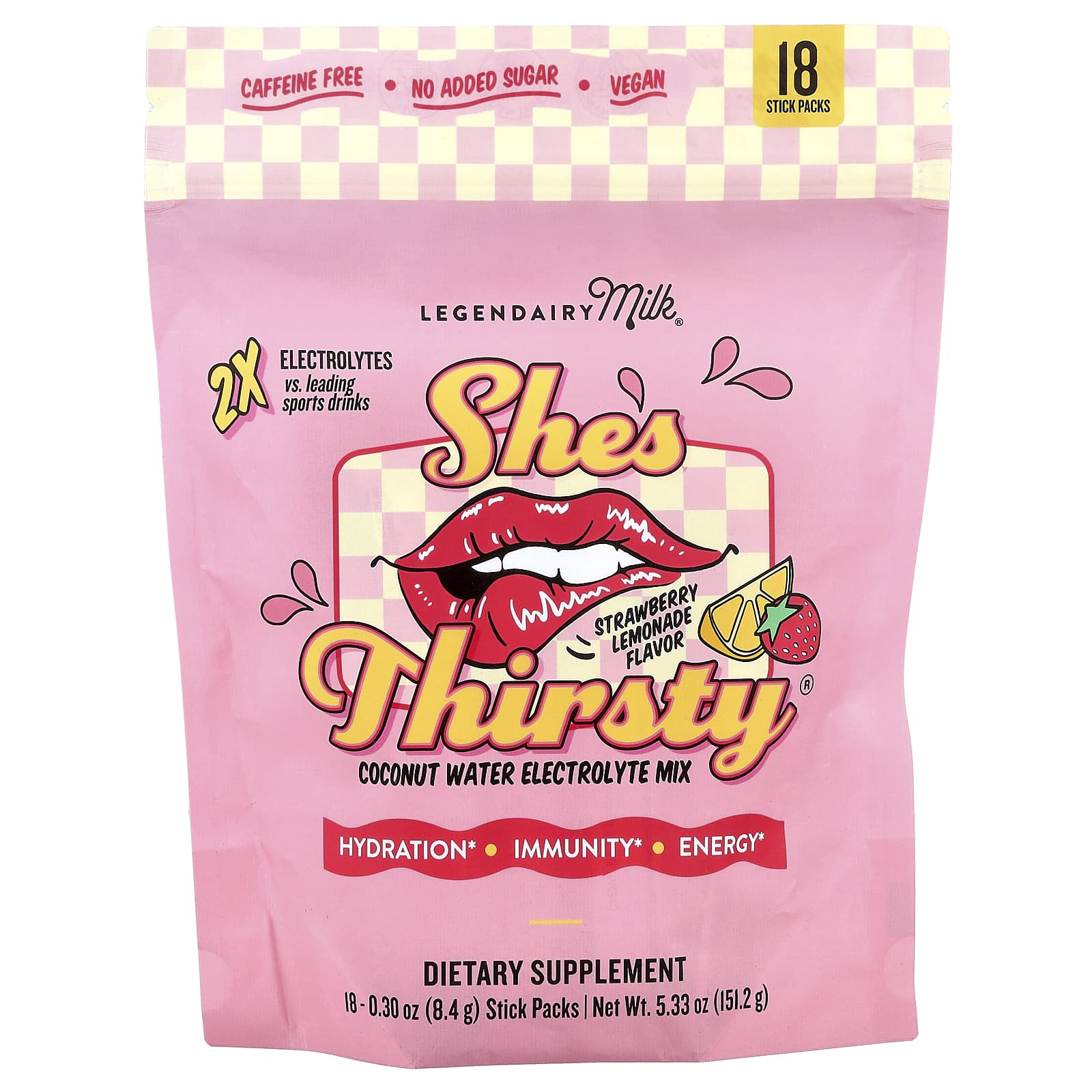 Legendairy Milk, She's Thirsty®, Coconut Water Electrolyte Mix, Strawberry Lemon, 18 Stick Packs, 0.30 oz (8.4 g) Each - Image 1