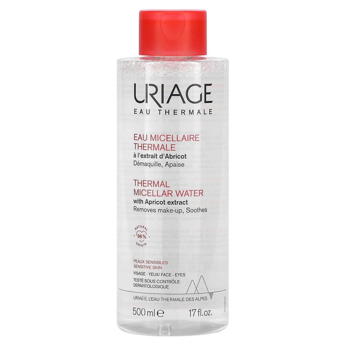 Uriage, Thermal Micellar Water with Apricot Extract, Sensitive Skin, 17 fl oz (500 ml) - Image 1