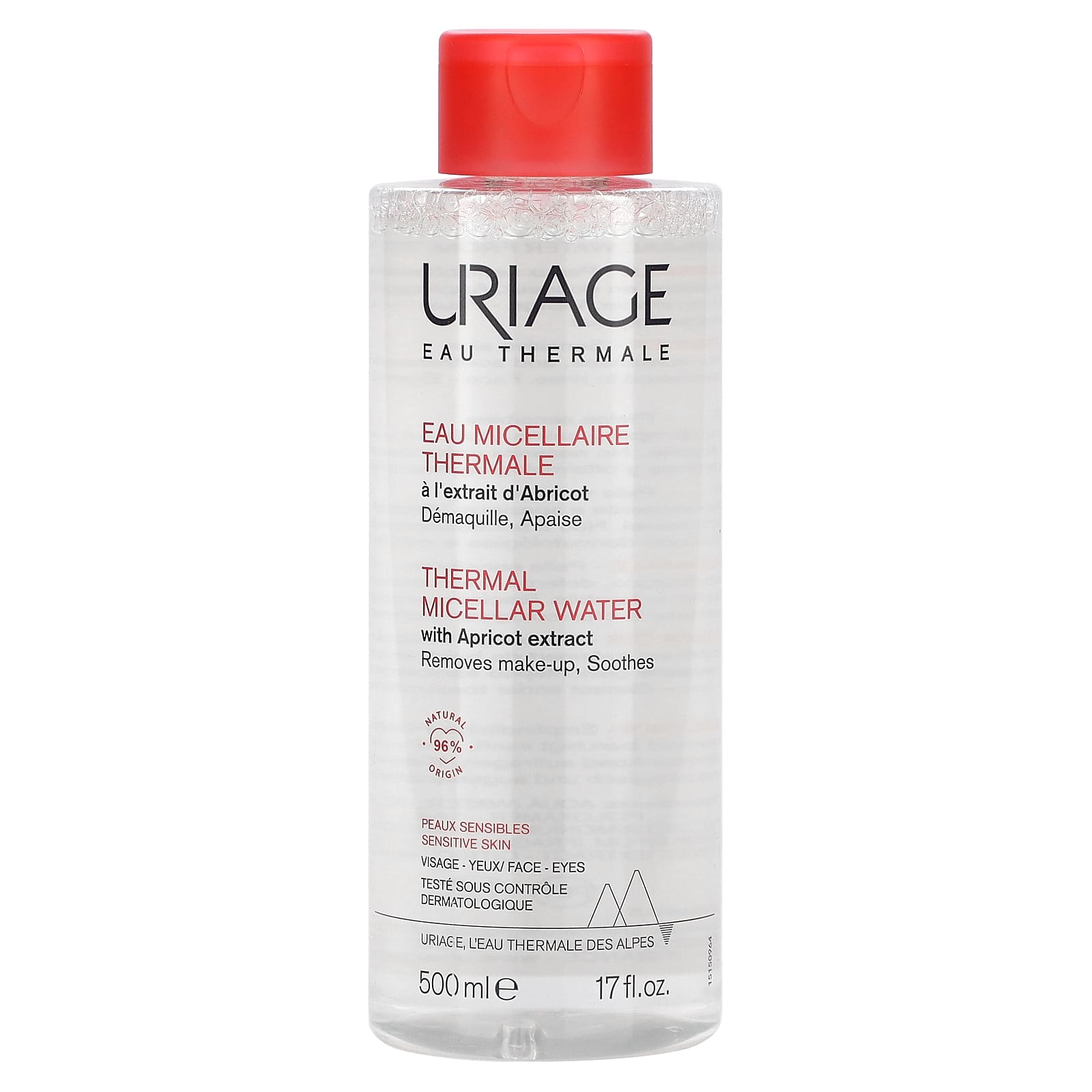 Uriage, Thermal Micellar Water with Apricot Extract, Sensitive Skin, 17 fl oz (500 ml) - Image 1