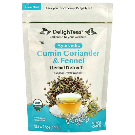 DelighTeas, Ayurvedic Cumin Coriander & Fennel, Herbal Detox Tea, Loose Blend, Caffeine Free, 5 oz (140 g)