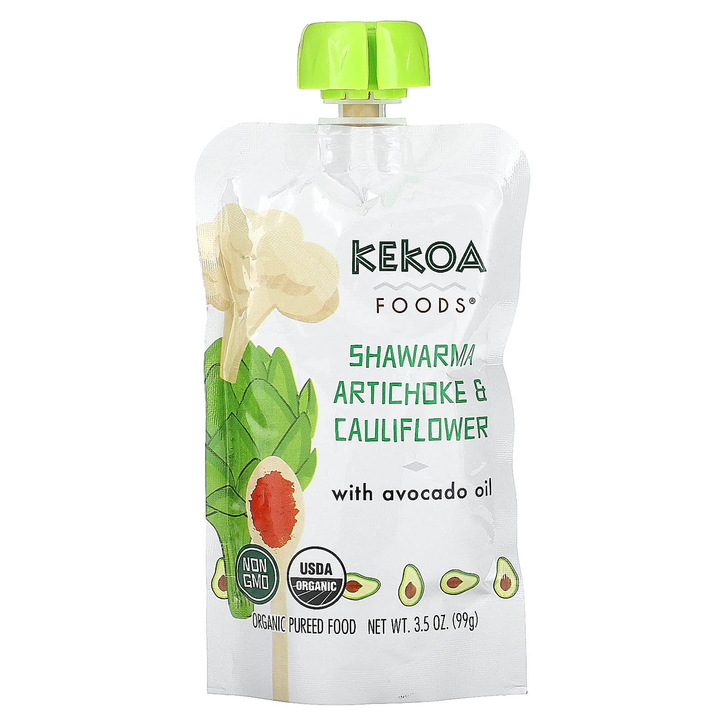 Kekoa, Organic Pureed Food, Shawarma Artichoke And Cauliflower, 3.5 oz (99 g) - Image 1